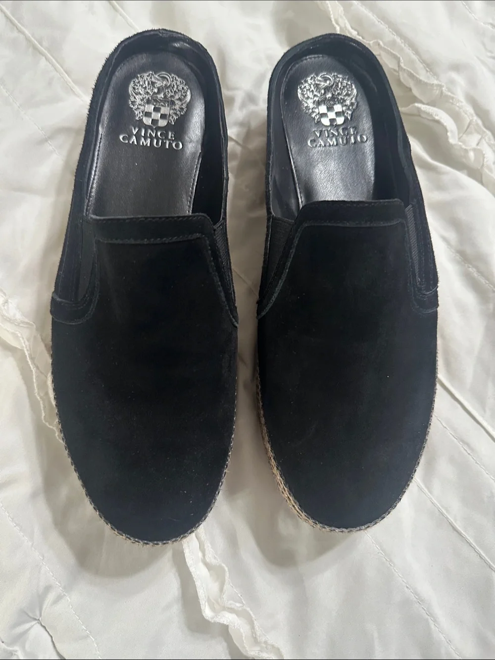 Vince Camuto Black Suede Slip-On Espadrille Loafers